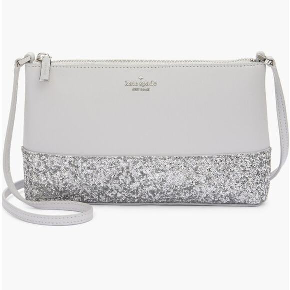 Kate Spade New York Flash Silver Crossbody Sparkled Glitter Leather Bag Chic NWT - Picture 10 of 10